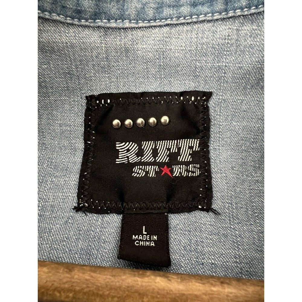 Rolling Stones Riff Stars Union Jack Denim Pearl Snap Western Shirt Start Me Up - Picture 3 of 16